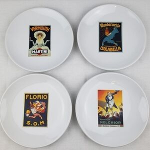 Pottery Barn Rare 2002 Vintage Movie Poster Liquor Salad Dessert Plates 4 Set #1